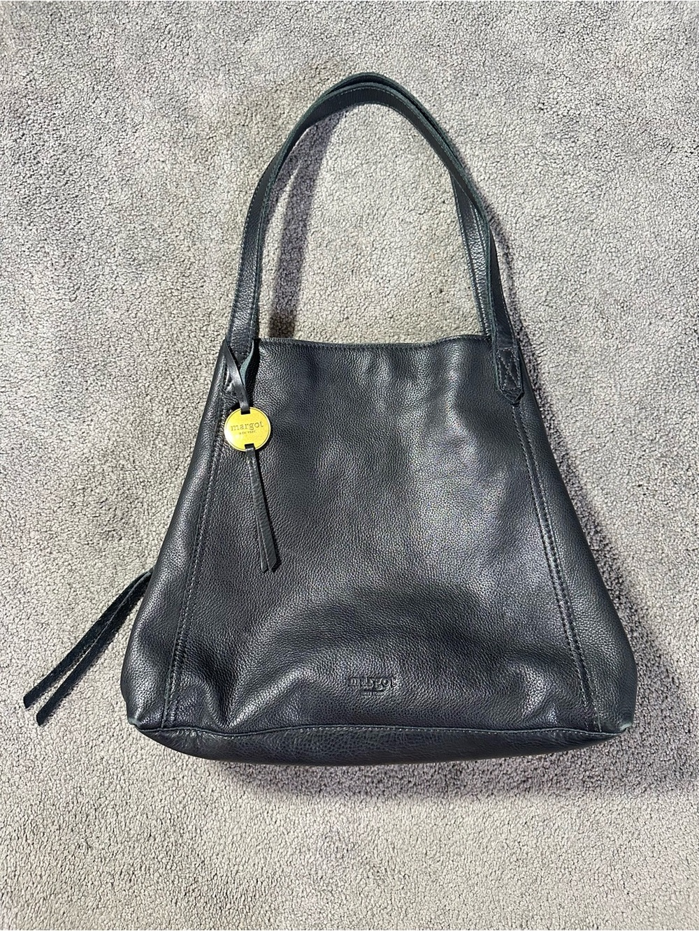 Margot New York Black Leather Marcy Tassel Zipper Huge Tote Shoulder Bag